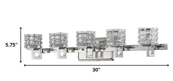 HomeRoots Coralie 5-Light Wall Sconce With Pressed Crystal Shades and Polished Nickel Finish