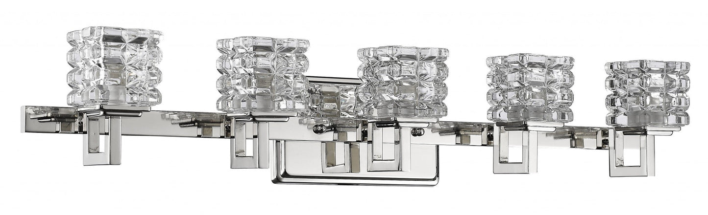 HomeRoots Coralie 5-Light Wall Sconce With Pressed Crystal Shades and Polished Nickel Finish