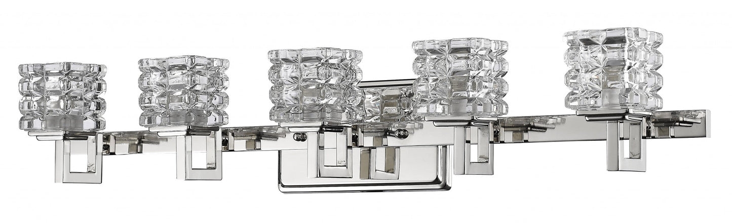 HomeRoots Coralie 5-Light Wall Sconce With Pressed Crystal Shades and Polished Nickel Finish