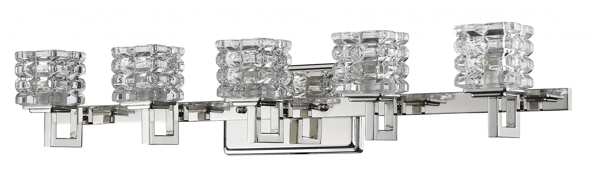 HomeRoots Coralie 5-Light Wall Sconce With Pressed Crystal Shades and Polished Nickel Finish