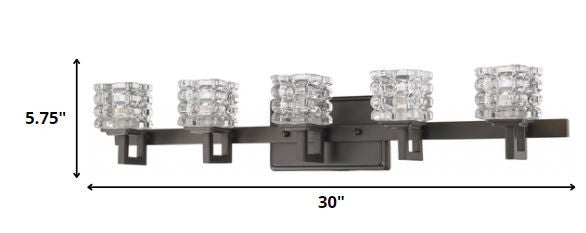 HomeRoots Coralie 5-Light Wall Sconce With Pressed Crystal Shades in Oil Rubbed Bronze Finish
