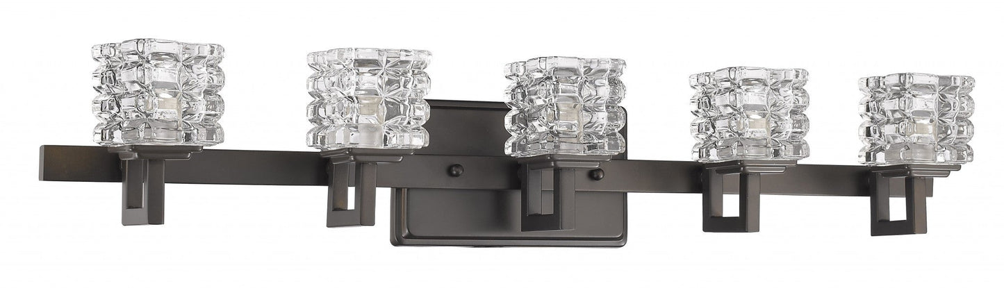 HomeRoots Coralie 5-Light Wall Sconce With Pressed Crystal Shades in Oil Rubbed Bronze Finish