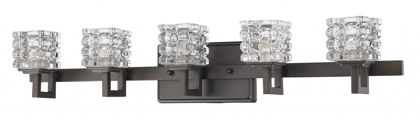 HomeRoots Coralie 5-Light Wall Sconce With Pressed Crystal Shades in Oil Rubbed Bronze Finish
