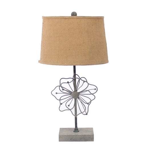 HomeRoots Country Cottage Table Lamp With Blooming Flower Pedestal In Tan