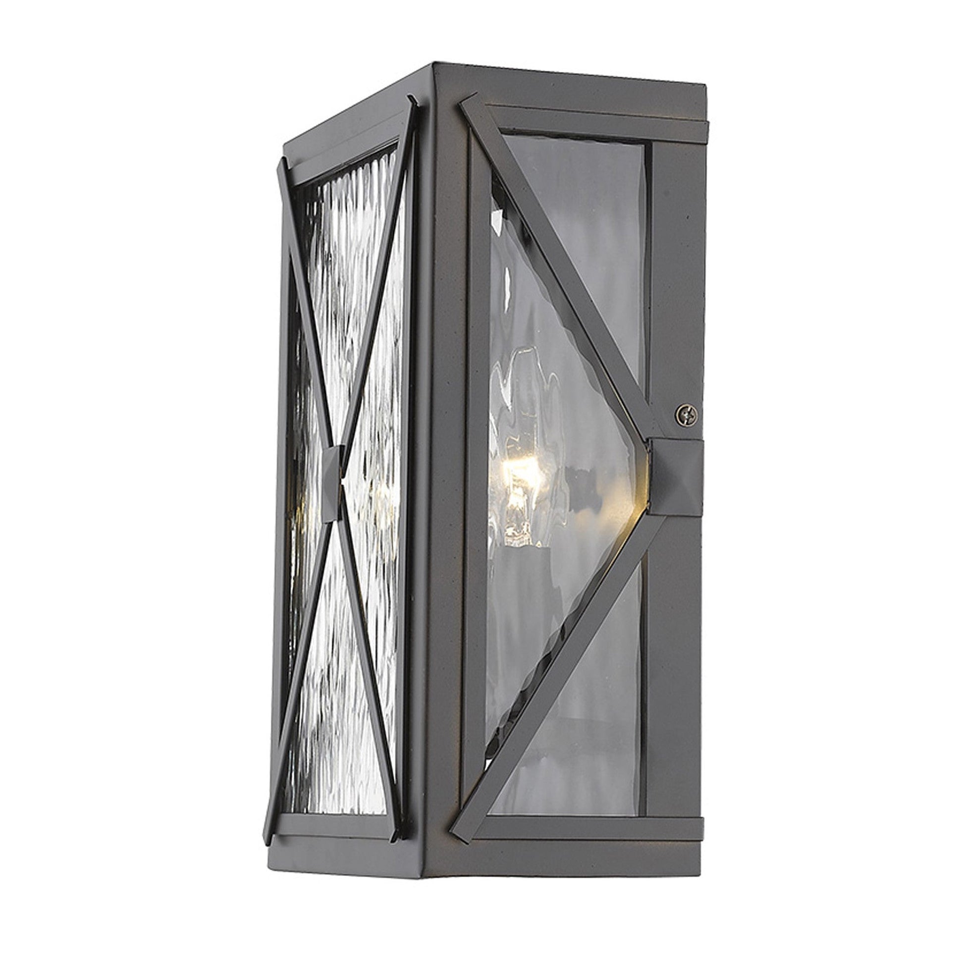 HomeRoots Criss Cross Water Glass Outdoor Light in Burnished Bronze Finish
