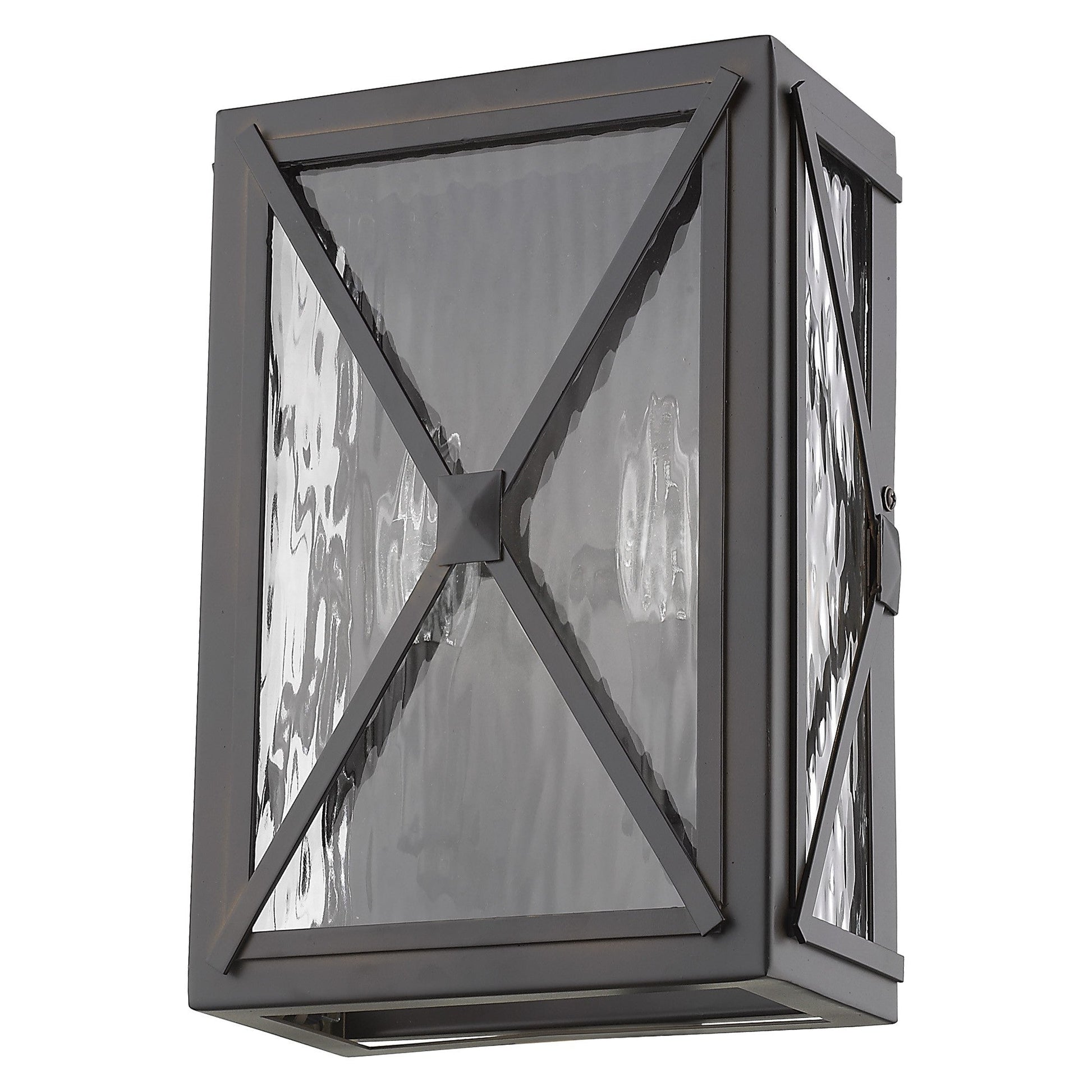 HomeRoots Criss Cross Water Glass Outdoor Light in Burnished Bronze Finish