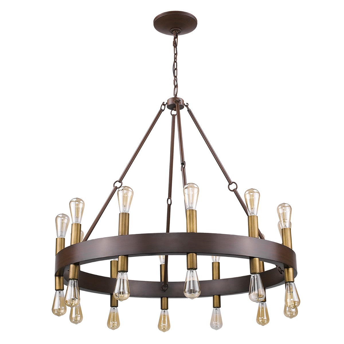 HomeRoots Cumberland 24-Light Chandelier With Raw Brass Sockets and Wood Finish