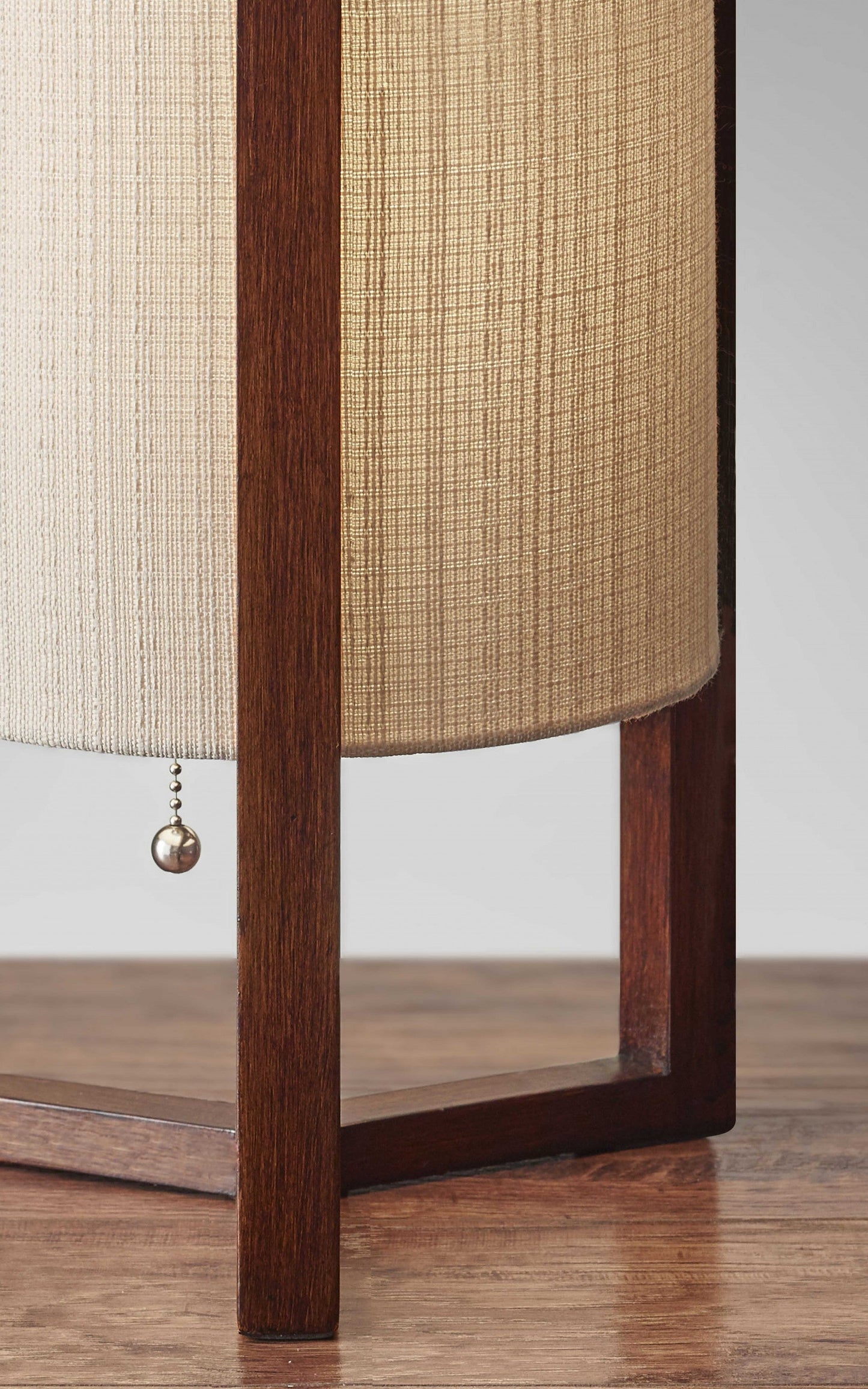 HomeRoots Cylindrical Table Lamp With Linen Shade in Walnut Wood Finish