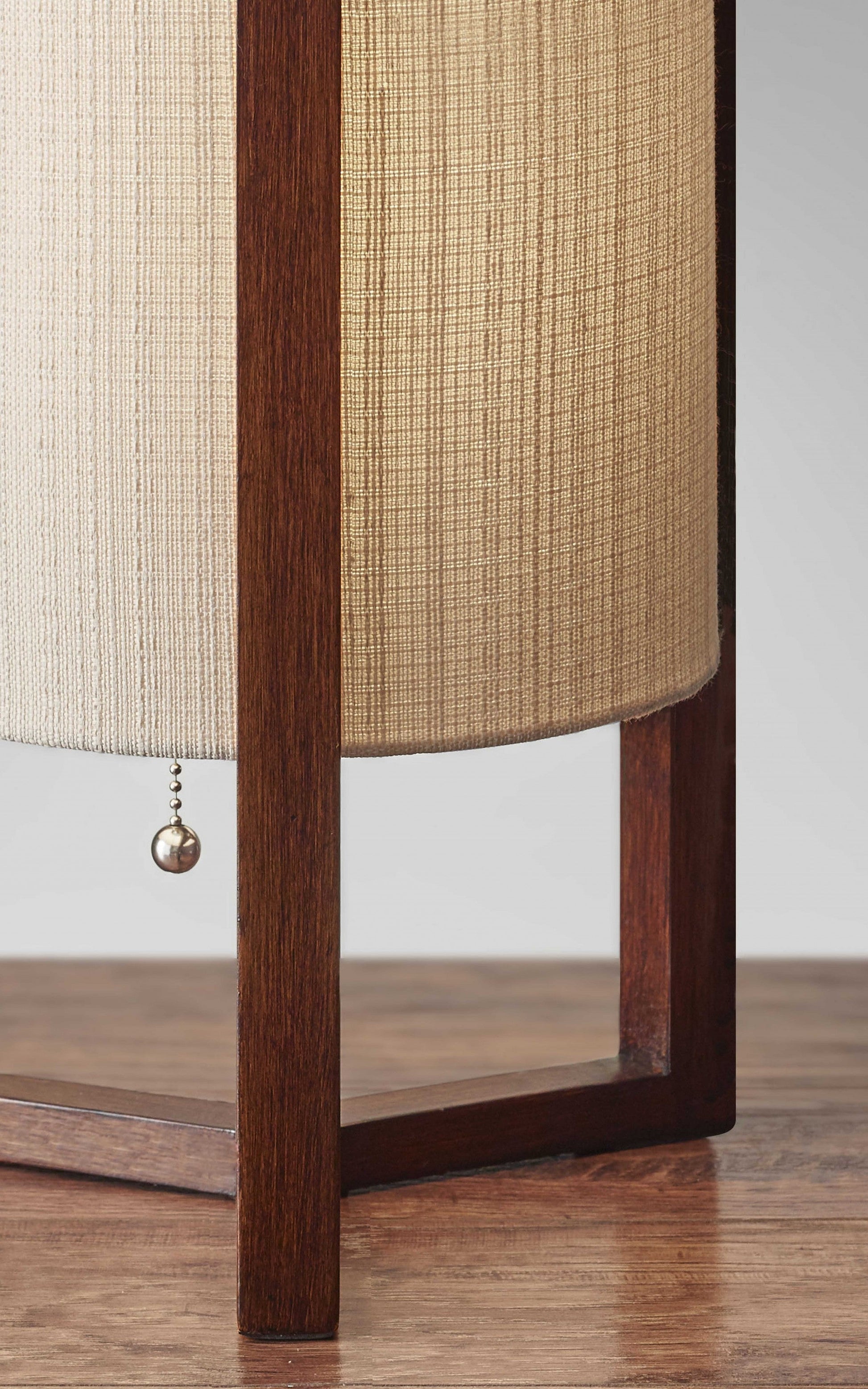 HomeRoots Cylindrical Table Lamp With Linen Shade in Walnut Wood Finish