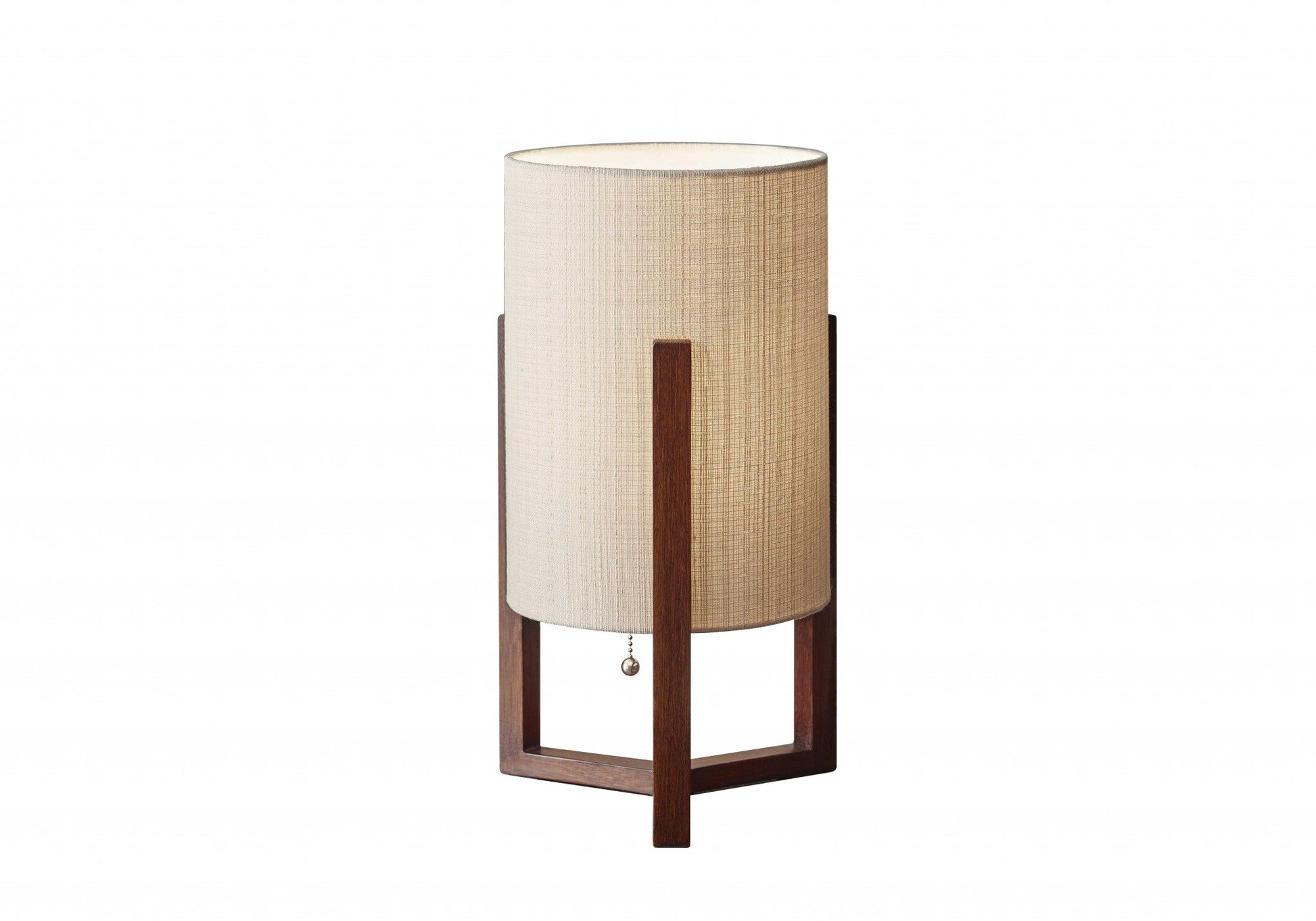 HomeRoots Cylindrical Table Lamp With Linen Shade in Walnut Wood Finish