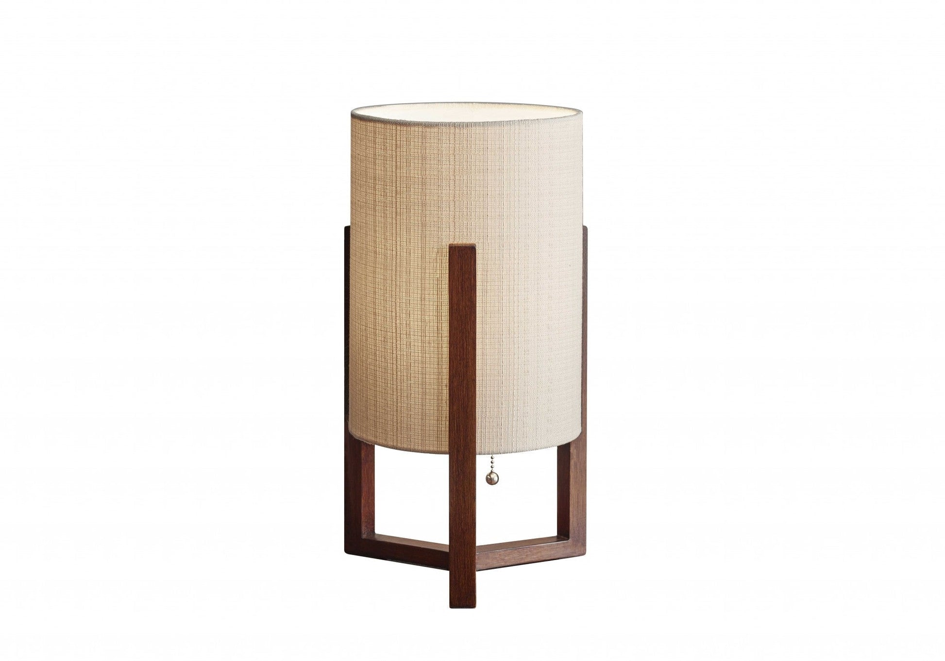 HomeRoots Cylindrical Table Lamp With Linen Shade in Walnut Wood Finish