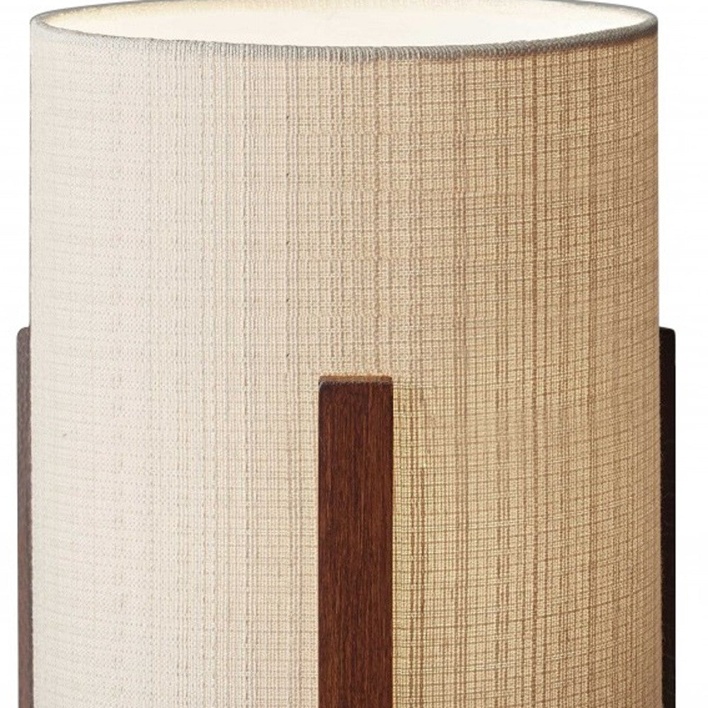 HomeRoots Cylindrical Table Lamp With Linen Shade in Walnut Wood Finish