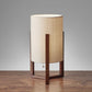 HomeRoots Cylindrical Table Lamp With Linen Shade in Walnut Wood Finish