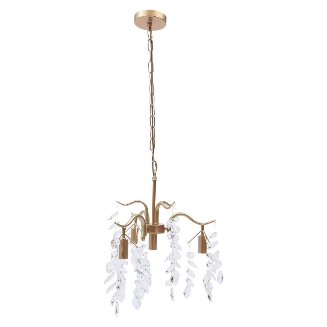 HomeRoots Dangling Faux Crystal Branches Chandelier in Gold Finish