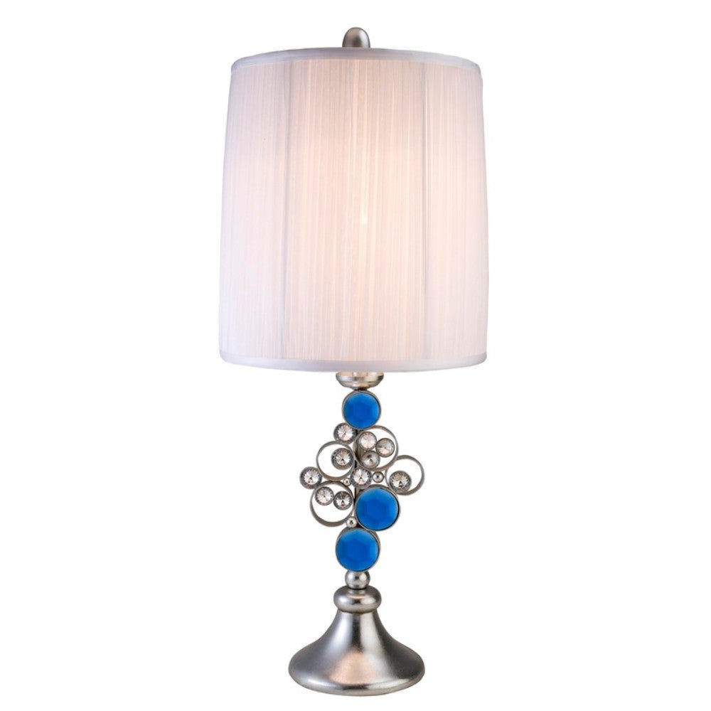 HomeRoots Dazzling Faux Crystal And Turquoise Table Lamp in Silver Finish