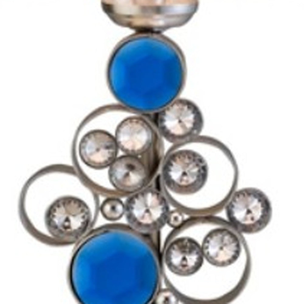 HomeRoots Dazzling Faux Crystal And Turquoise Table Lamp in Silver Finish