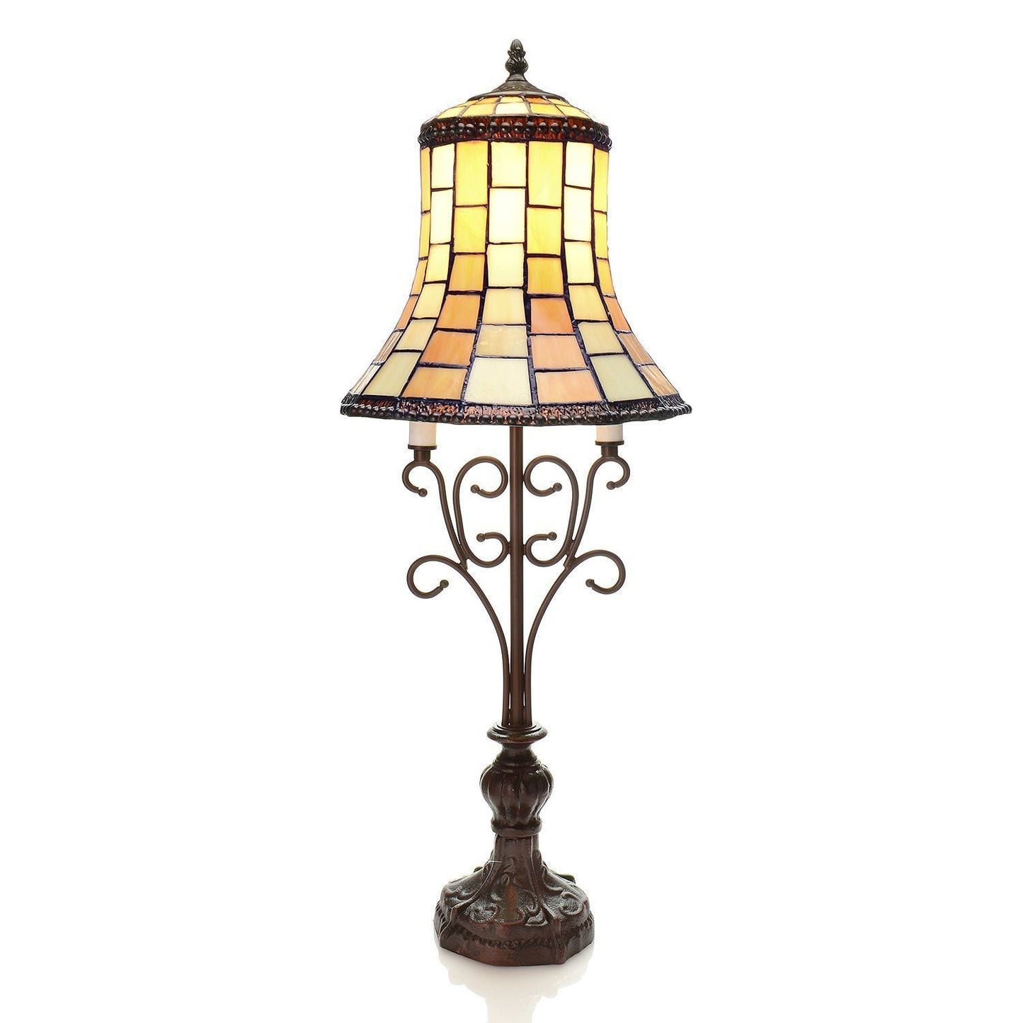 HomeRoots Dee 2-Light Geometrical 28" Tiffany-Style Table Lamp In Bronze