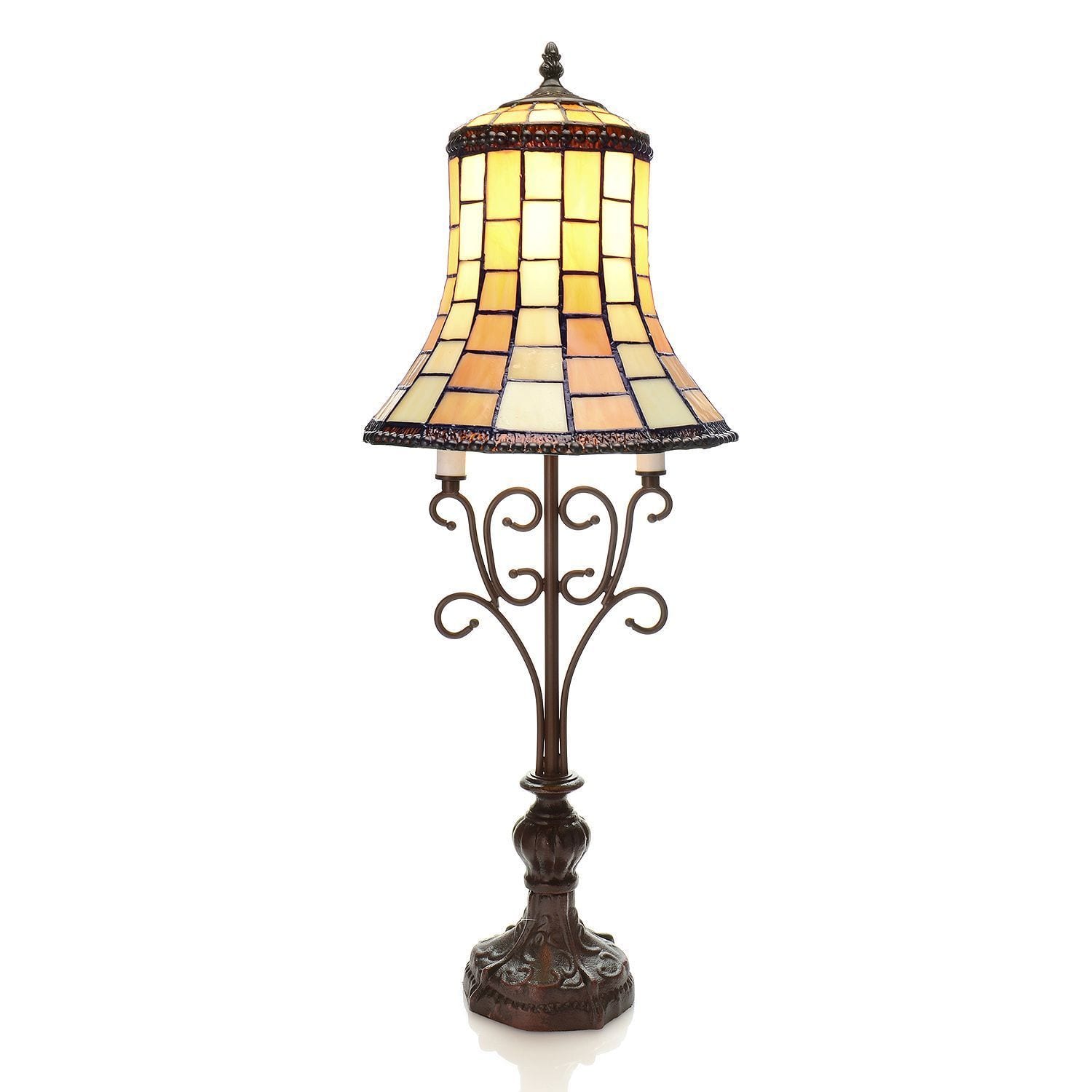 HomeRoots Dee 2-Light Geometrical 28" Tiffany-Style Table Lamp In Bronze