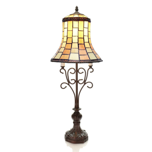HomeRoots Dee 2-Light Geometrical 28" Tiffany-Style Table Lamp In Bronze