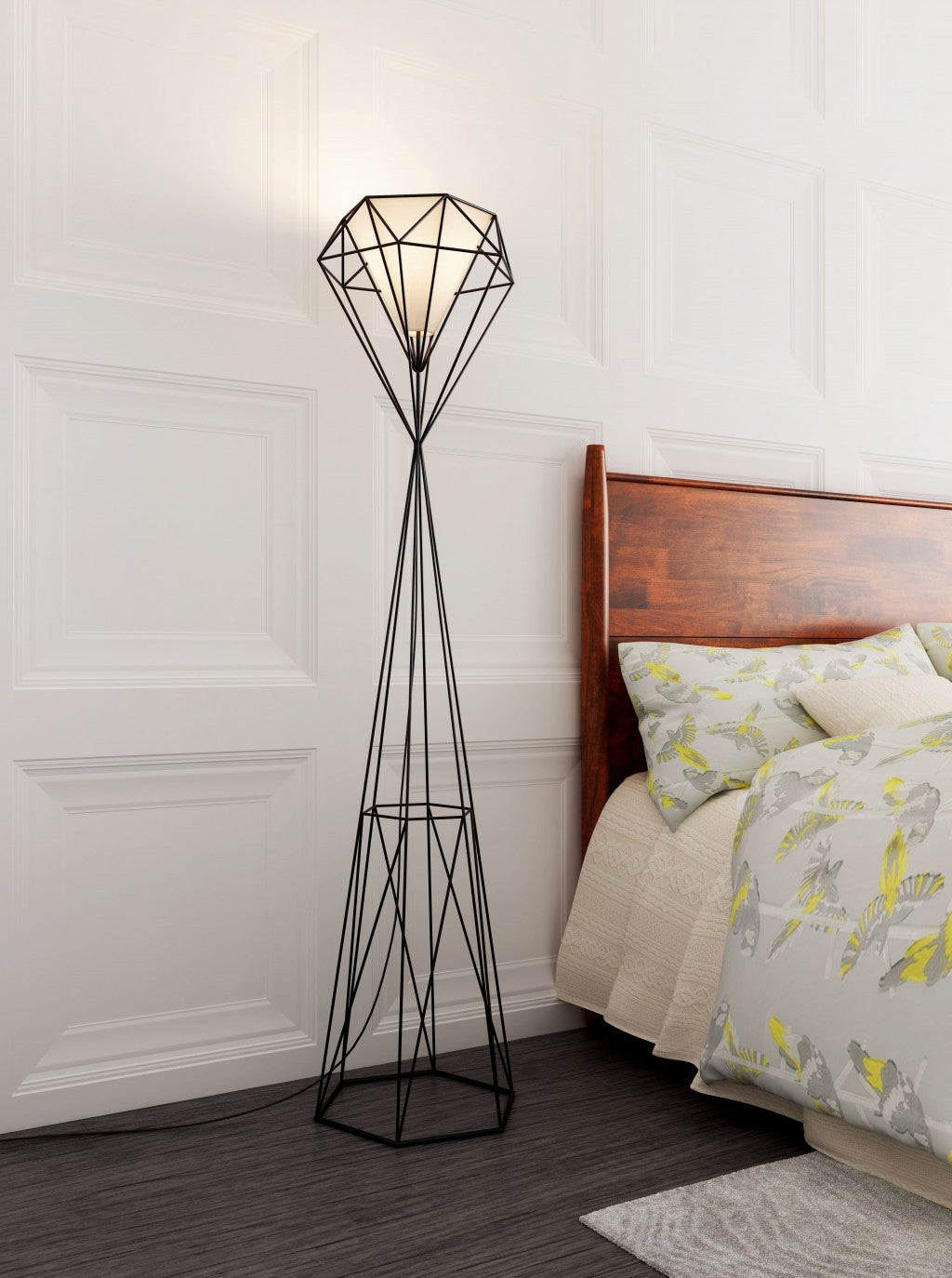 HomeRoots Diamond Floor Lamp in Black Finish