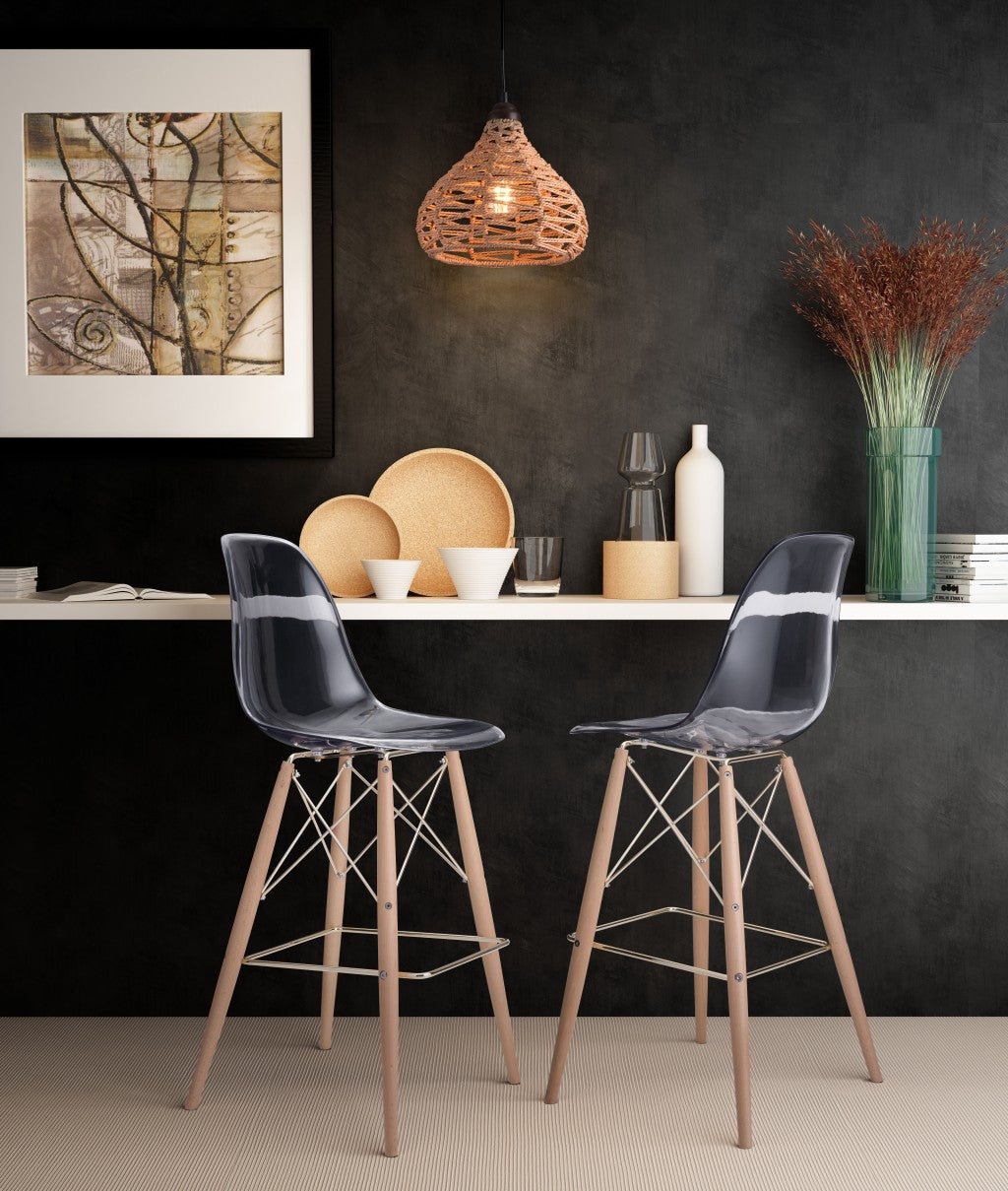 HomeRoots Dimmable Ceiling Light With Natural Empire Shades