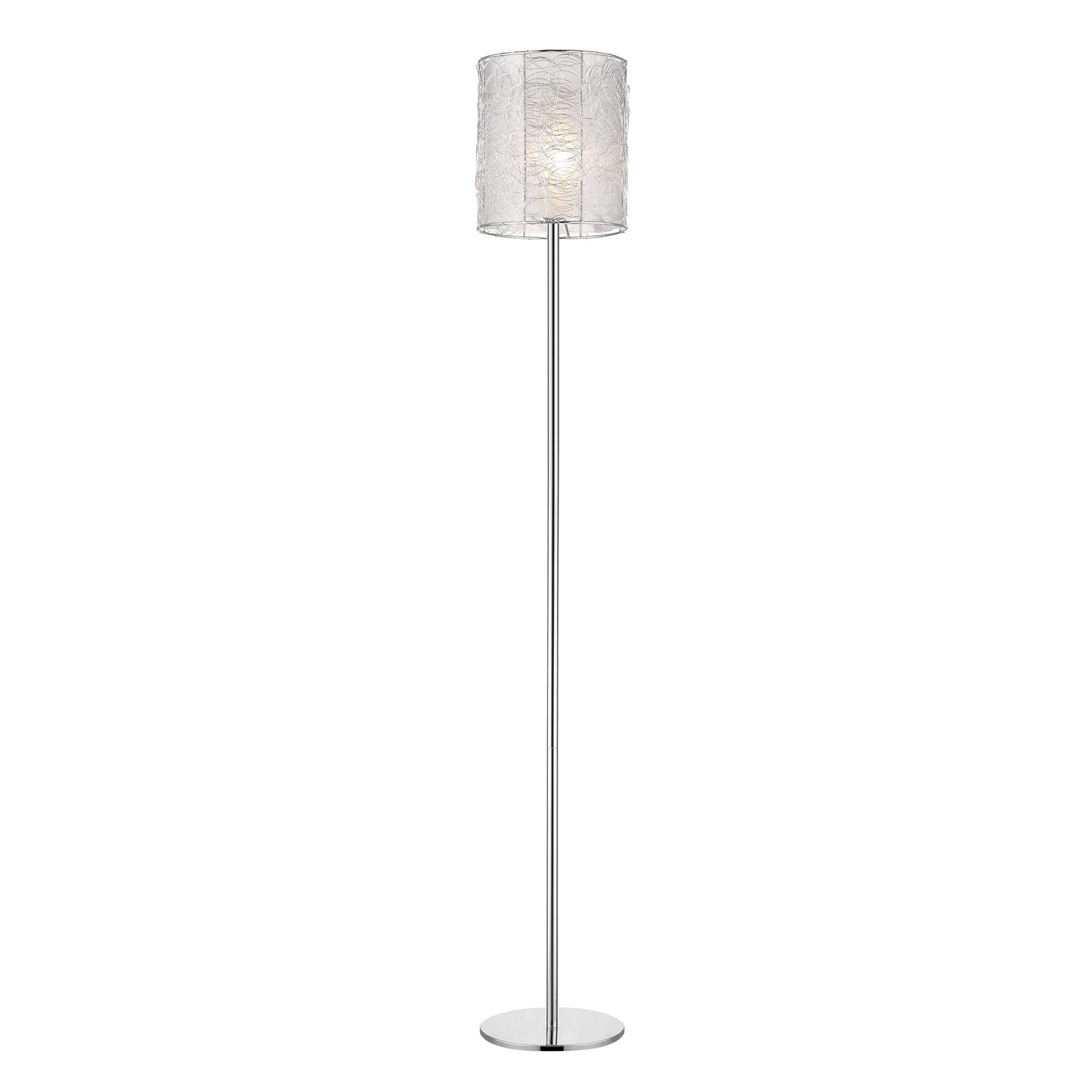 HomeRoots Distratto 1-Light Floor Lamp With Enmeshed Aluminum Wire Shade in Polished Chrome Finish