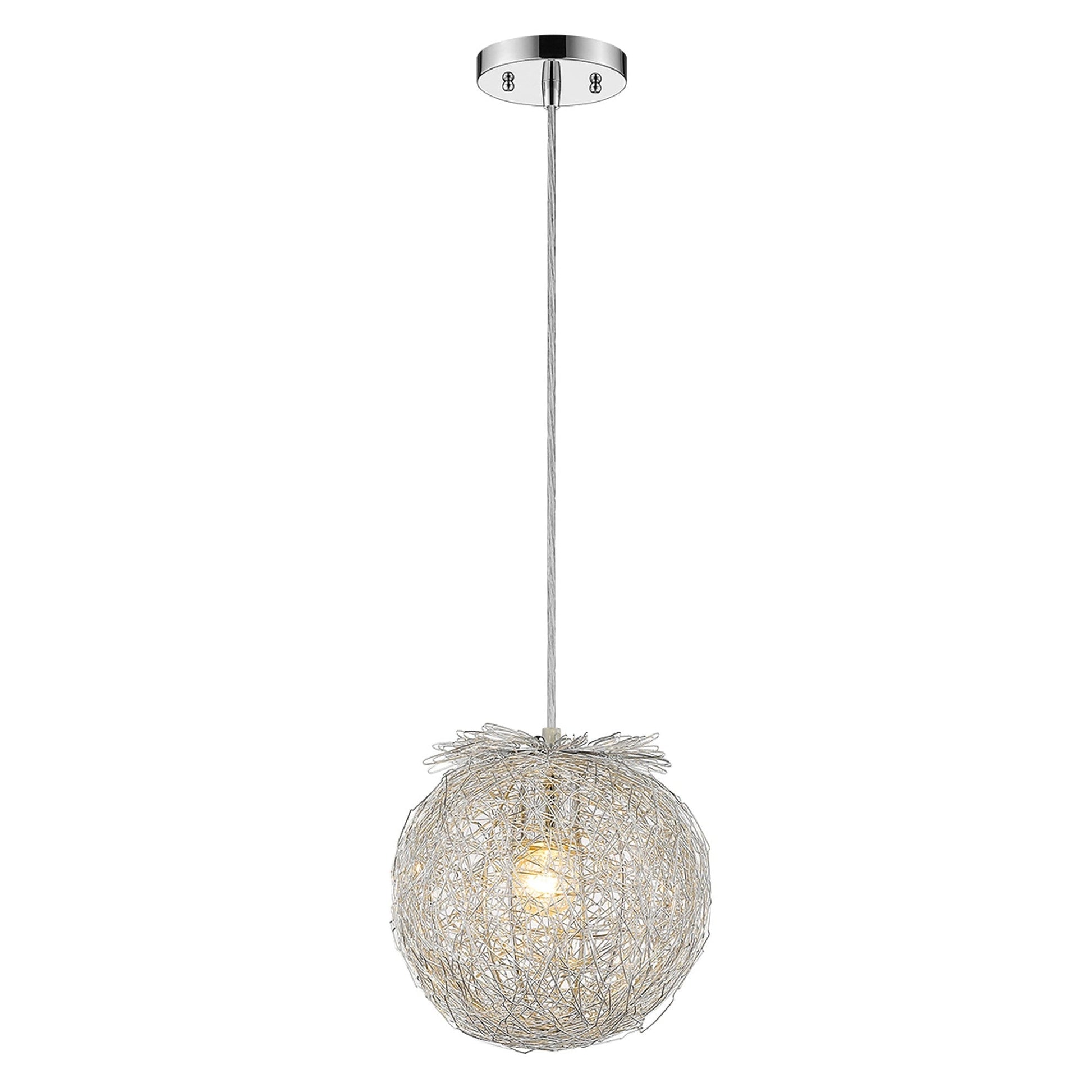 HomeRoots Distratto 1-Light Pendant With Enmeshed Aluminum Wire Shade and Polished Chrome Finish