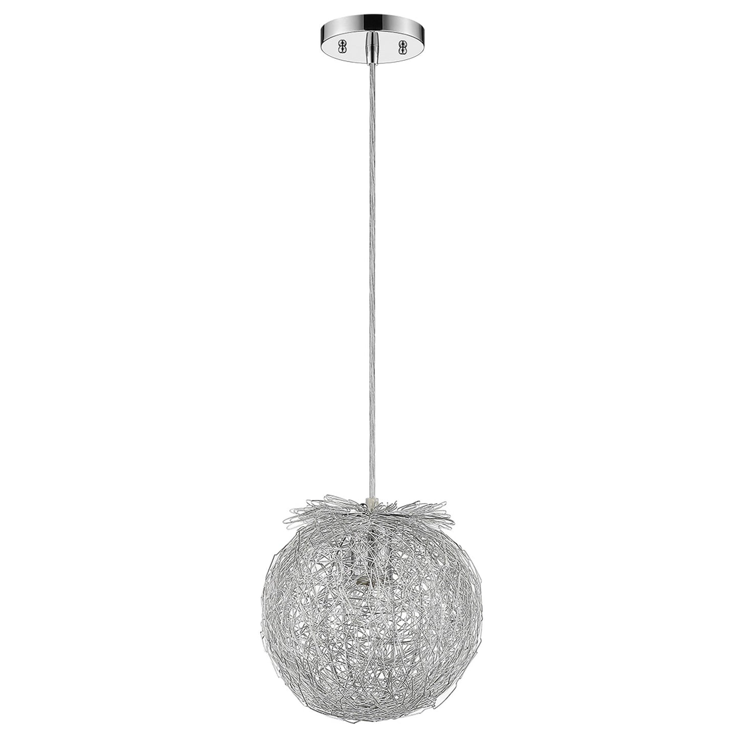 HomeRoots Distratto 1-Light Pendant With Enmeshed Aluminum Wire Shade and Polished Chrome Finish