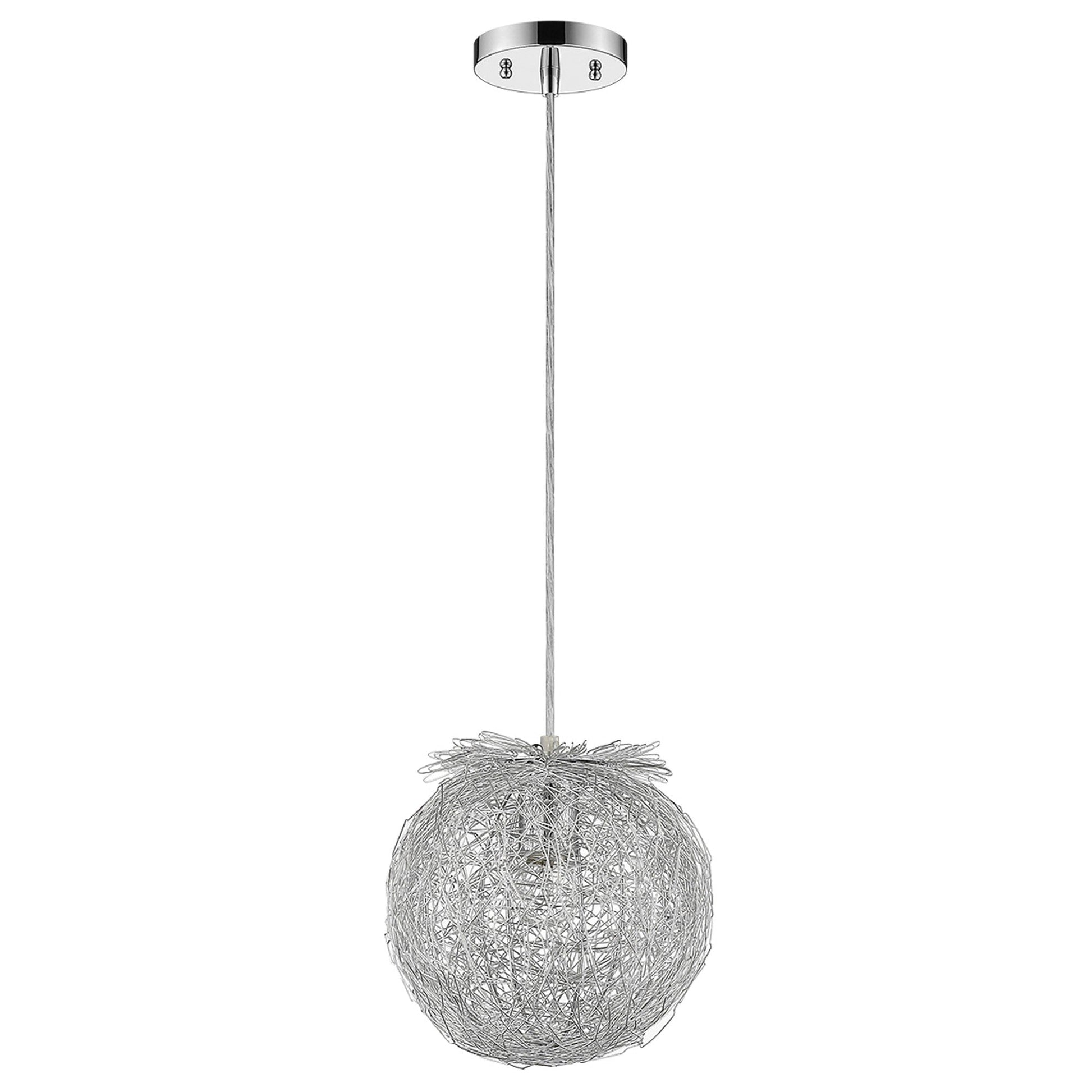 HomeRoots Distratto 1-Light Pendant With Enmeshed Aluminum Wire Shade and Polished Chrome Finish