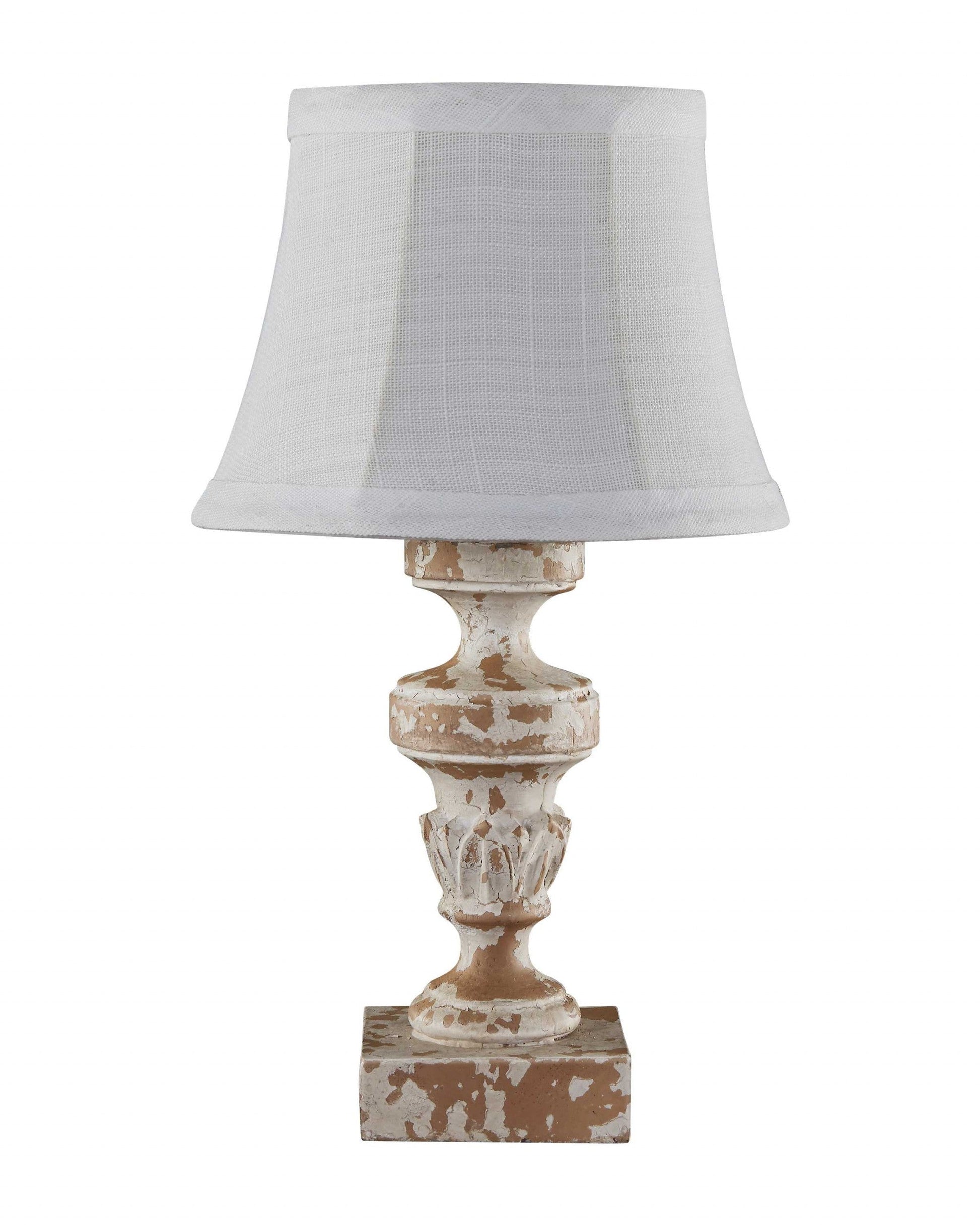 HomeRoots Distressed Old World Accent Lamp With White Bell Shade