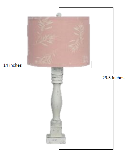 HomeRoots Distressed White Table Lamp With Olive Branch Pink Shade