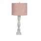 HomeRoots Distressed White Table Lamp With Olive Branch Pink Shade