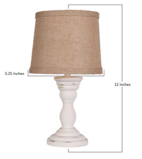 HomeRoots Distressed White Turned Base Accent Lamp With Tan Empire Shade