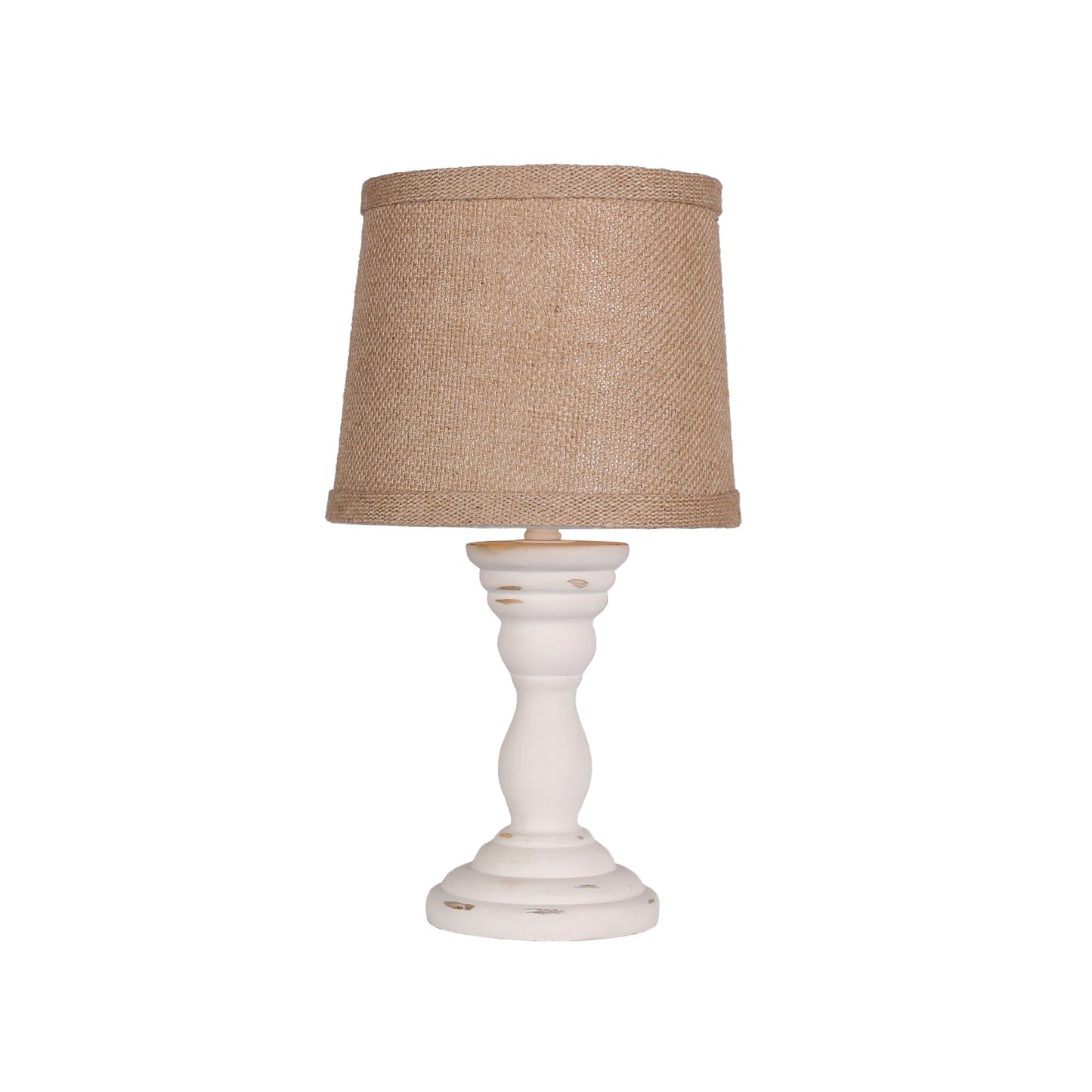 HomeRoots Distressed White Turned Base Accent Lamp With Tan Empire Shade