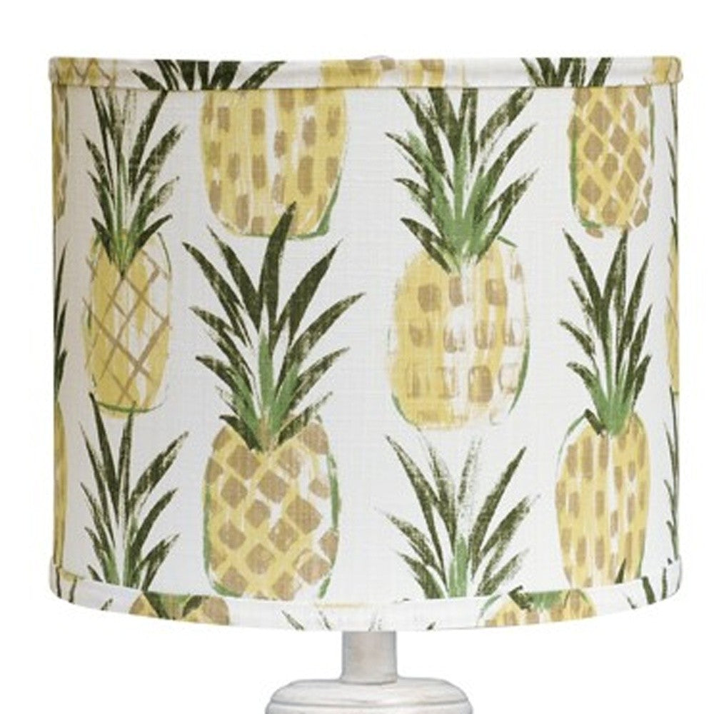 HomeRoots Distressed Whitewash Candlestick Table Lamp With White Pineapple Shade