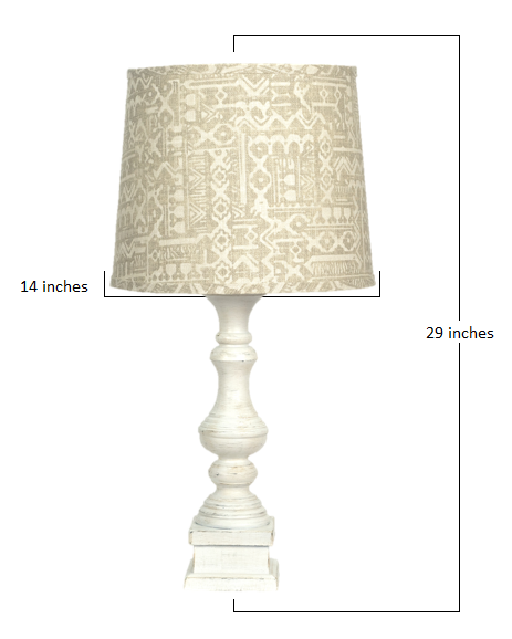 HomeRoots Distressed Whitewash Table Lamp With Beige Batik Shade