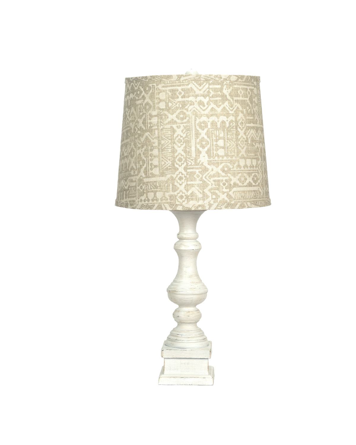 HomeRoots Distressed Whitewash Table Lamp With Beige Batik Shade