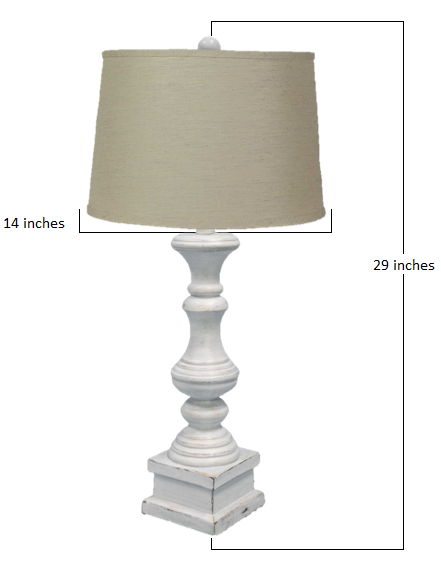 HomeRoots Distressed Whitewash Table Lamp With Beige Shade