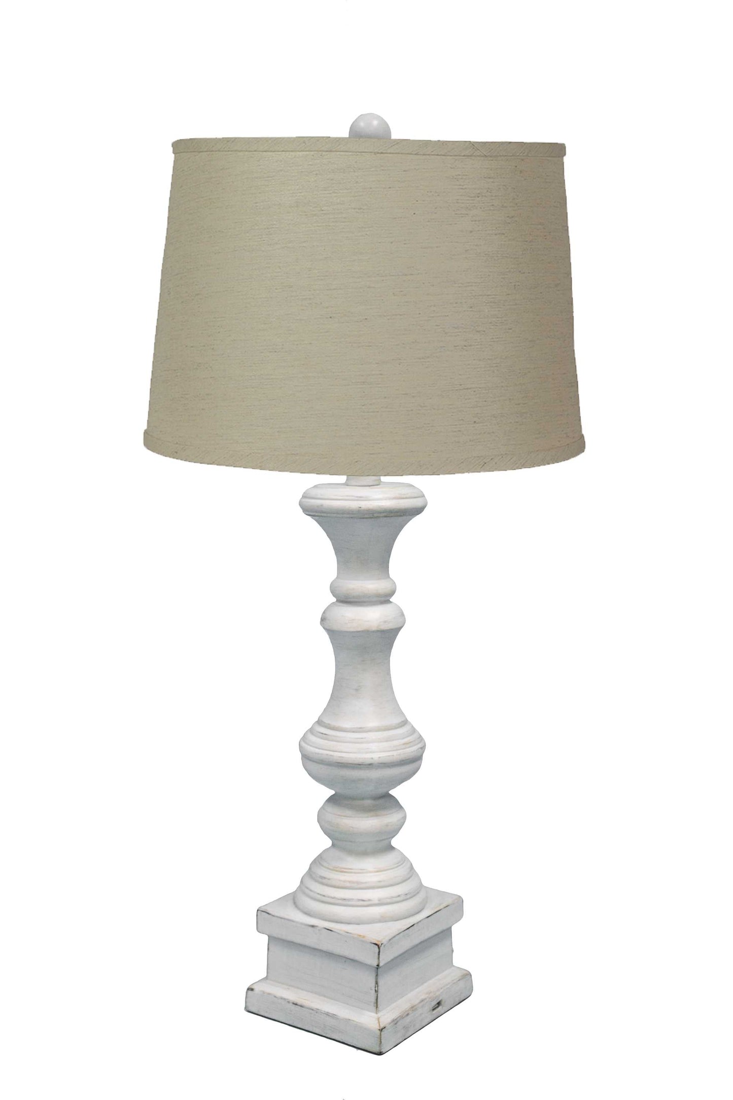 HomeRoots Distressed Whitewash Table Lamp With Beige Shade