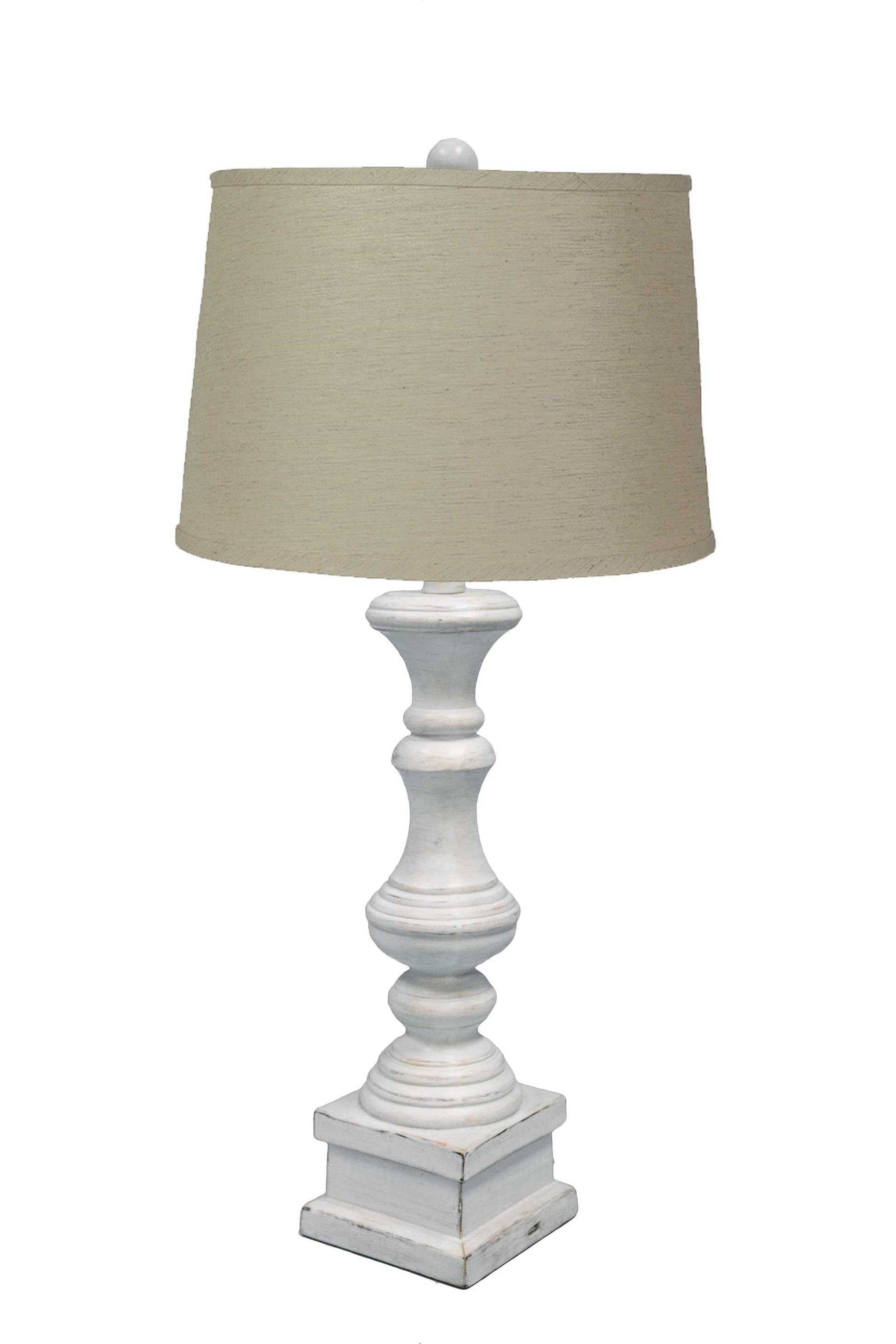 HomeRoots Distressed Whitewash Table Lamp With Beige Shade