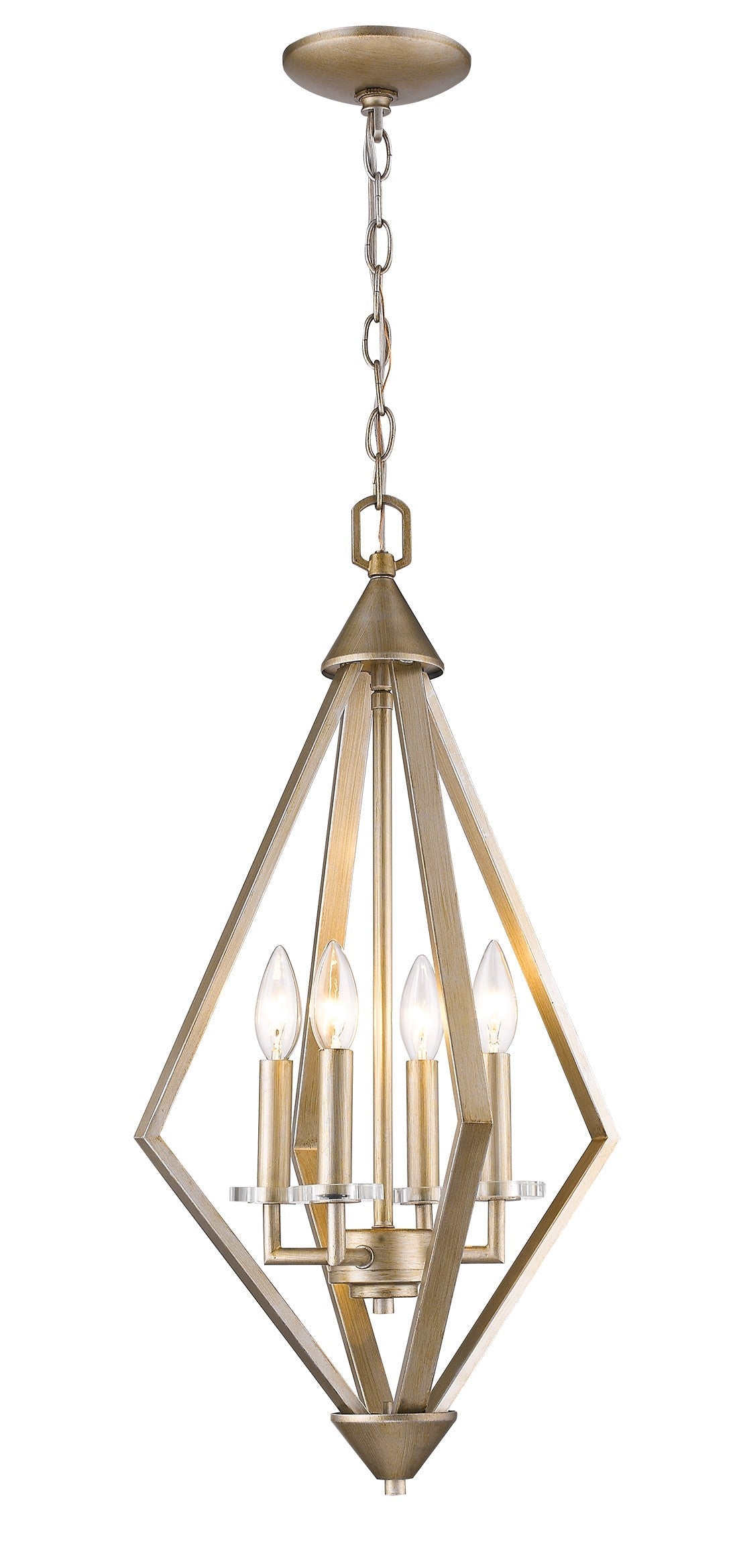 HomeRoots Easton 4-Light Pendant With Crystal Bobeches and Washed Gold Finish