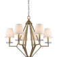 HomeRoots Easton 6-Light Chandelier With Crystal Bobeches And White Fabric Shades in Washed Gold Finish