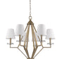 HomeRoots Easton 6-Light Chandelier With Crystal Bobeches And White Fabric Shades in Washed Gold Finish