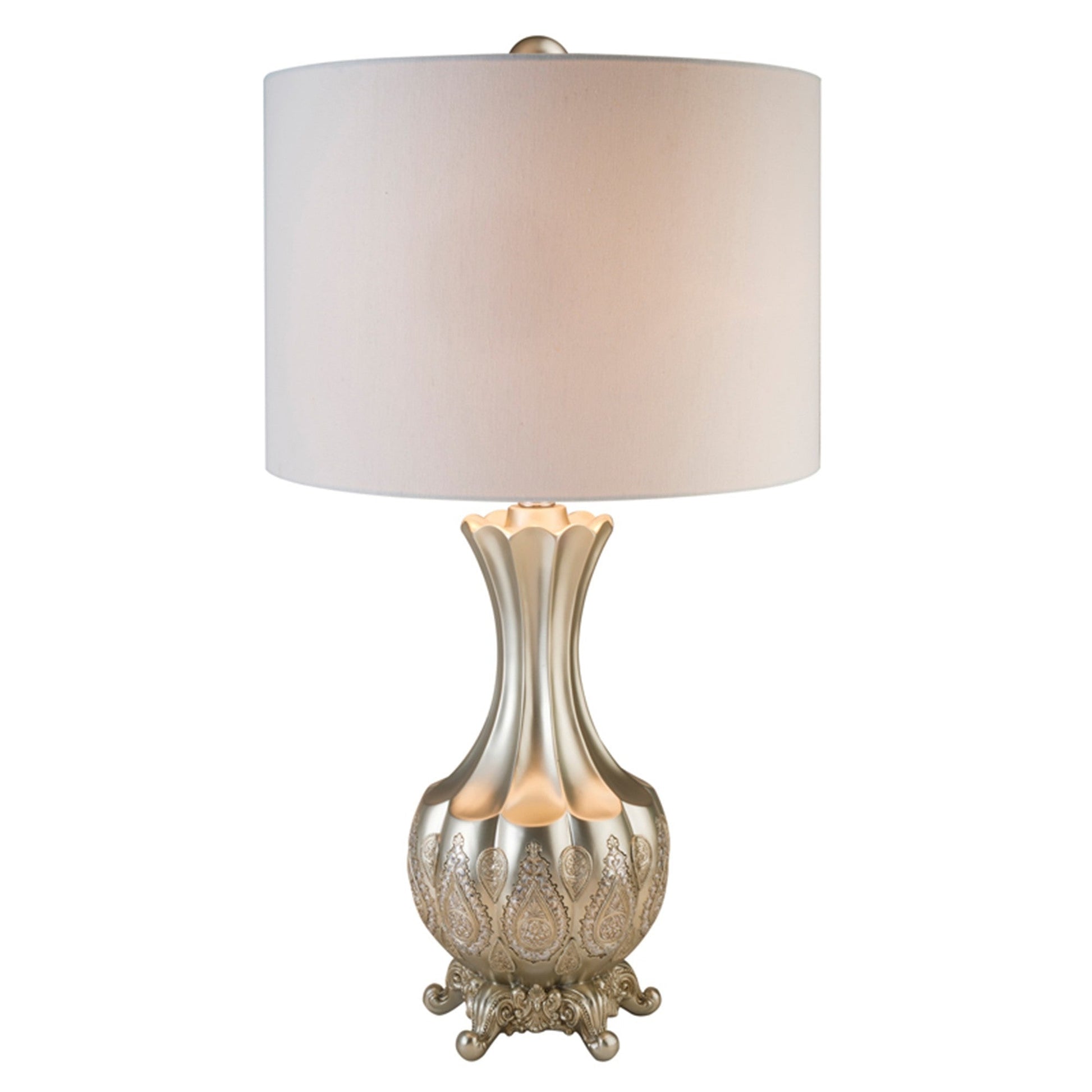 HomeRoots Elegant Table Lamp With White Linen Shade in Silver Finish