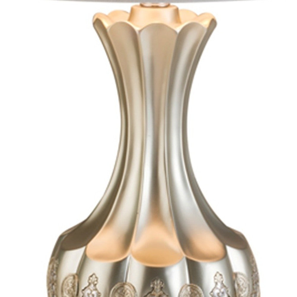 HomeRoots Elegant Table Lamp With White Linen Shade in Silver Finish