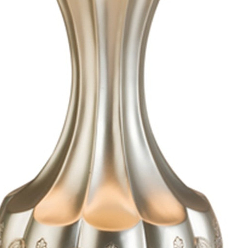 HomeRoots Elegant Table Lamp With White Linen Shade in Silver Finish
