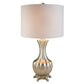 HomeRoots Elegant Table Lamp With White Linen Shade in Silver Finish