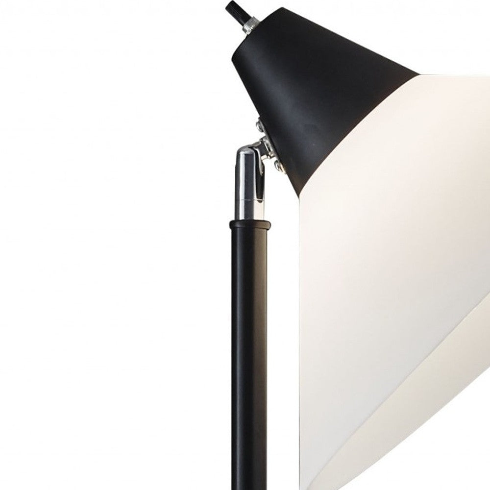 HomeRoots Elemental Metal Torchiere With White Cone Shade and Black Finish