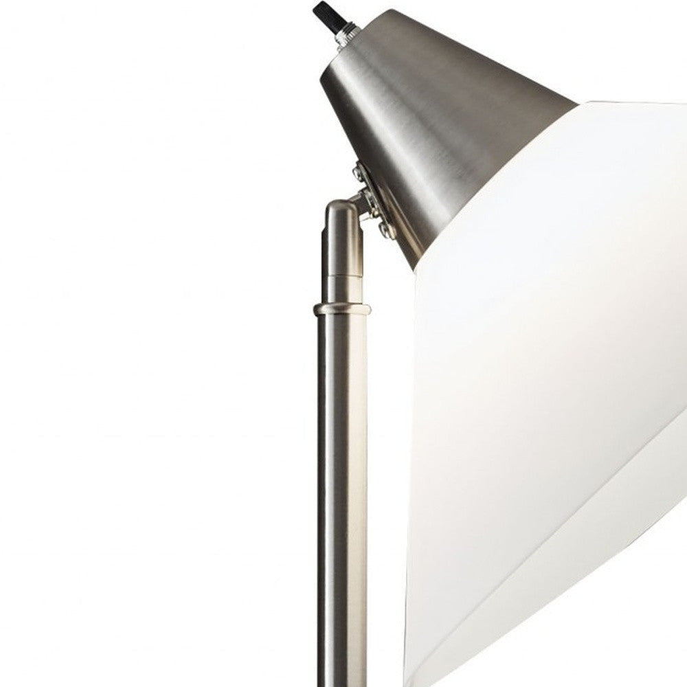 HomeRoots Elemental Metal Torchiere With White Cone Shade in Brushed Steel Finish