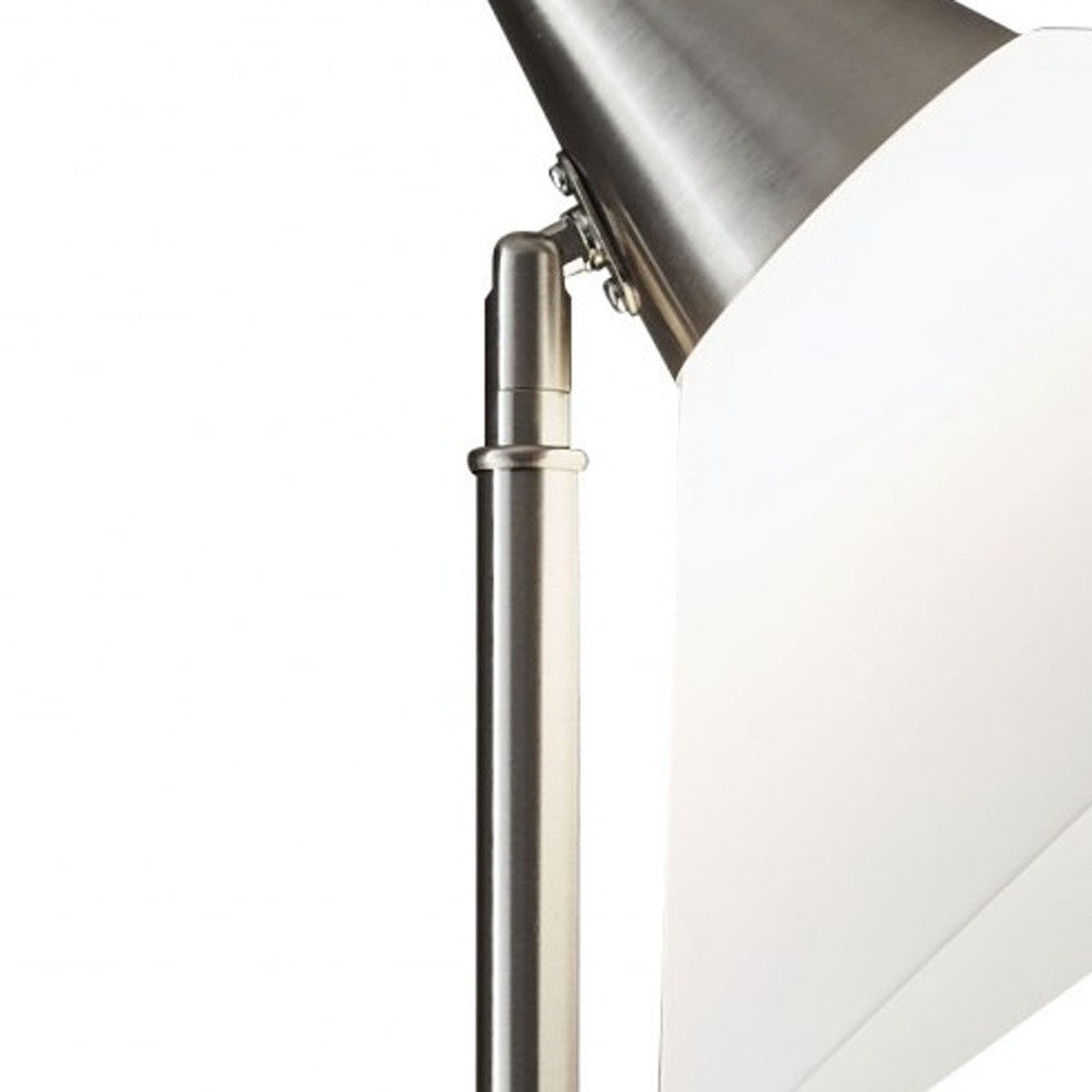 HomeRoots Elemental Metal Torchiere With White Cone Shade in Brushed Steel Finish